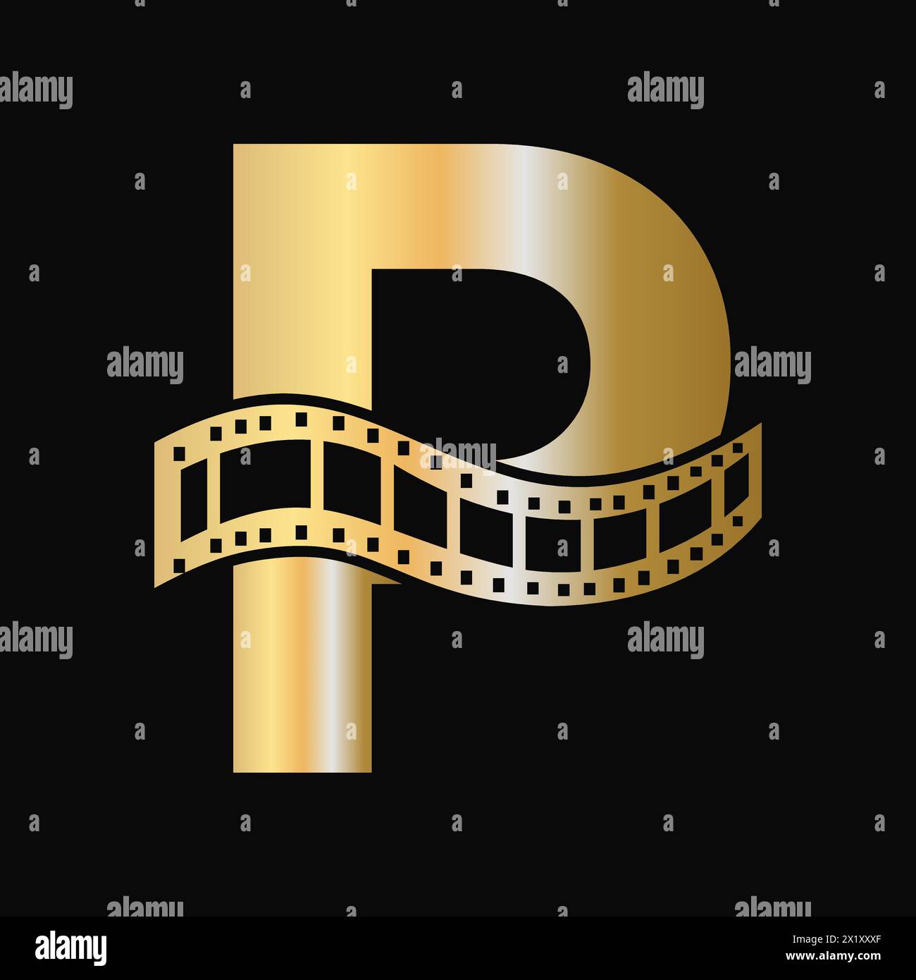 Letter P with Films Roll Symbol. Strip Film Logo For Movie Sign and Entertainment Concept Stock Vector