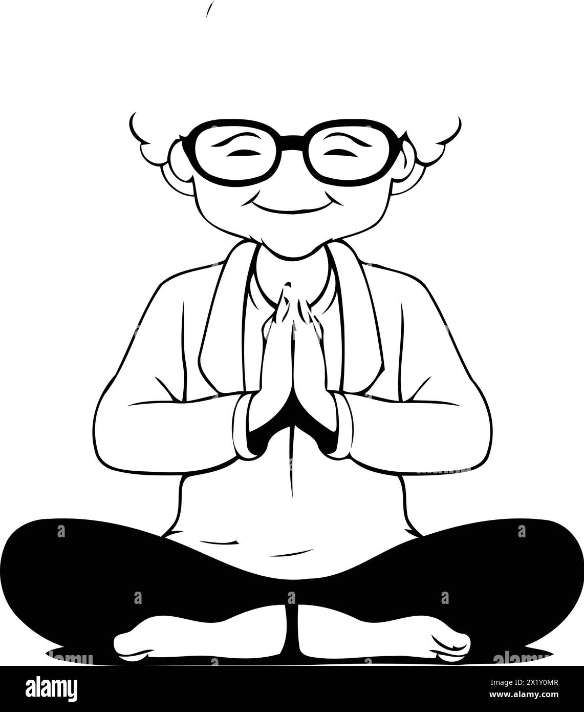 Grandmother meditating in lotus position. Vector cartoon illustration. Stock Vector