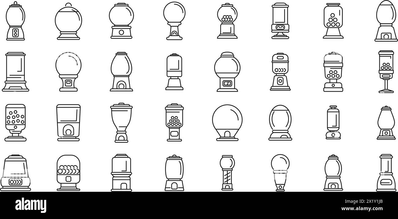Bubblegum machine icons set outline vector. Vending toy. Slot machine