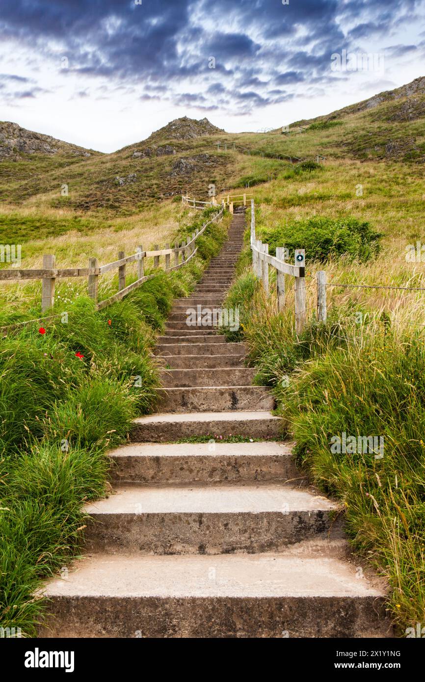 Steep steps to top of Brean Down, Somerset Stock Photo