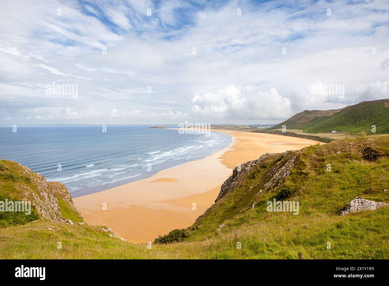 View across Rossili Bay, Gower, Wales Stock Photo Alamy