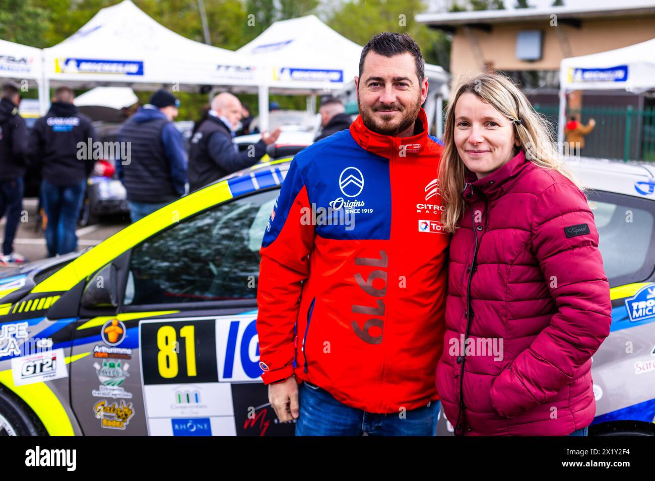 COUDENE Arnaud, VAREILLES Julie, Citroen C2, portrait during the Rallye Rhone Charbonnieres 2024, 2nd round of the Championnat de France des Rallyes 2024, from April 18 to 20 in Charbonnieres-les-Bains, France Stock Photo