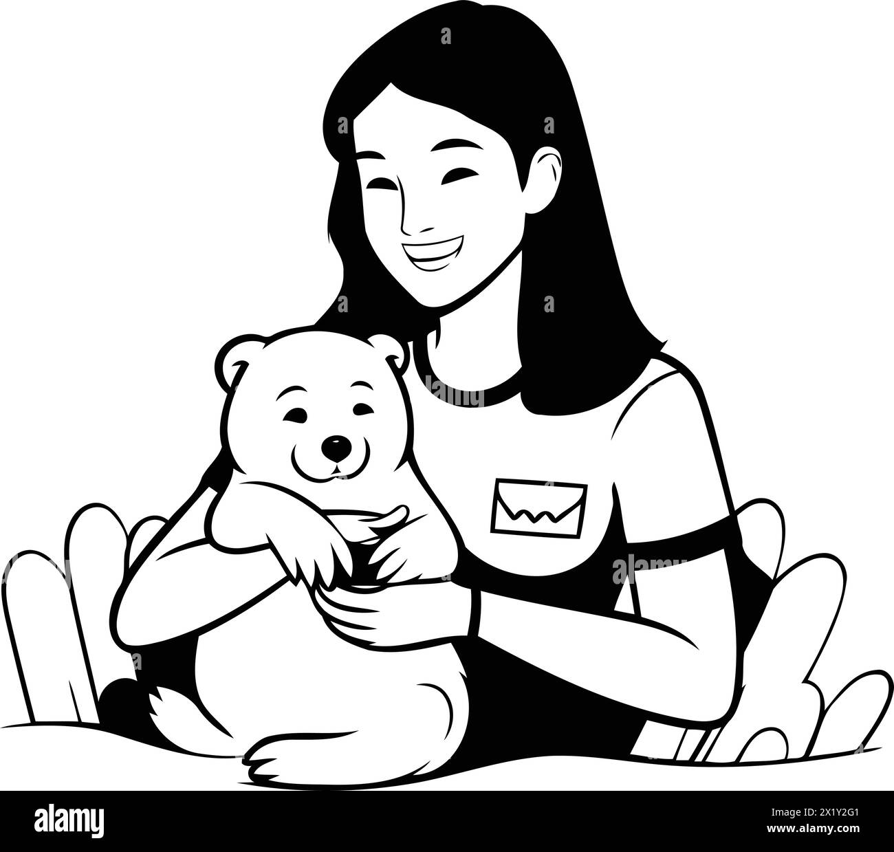 Vector illustration of a girl with a panda in her arms Stock Vector