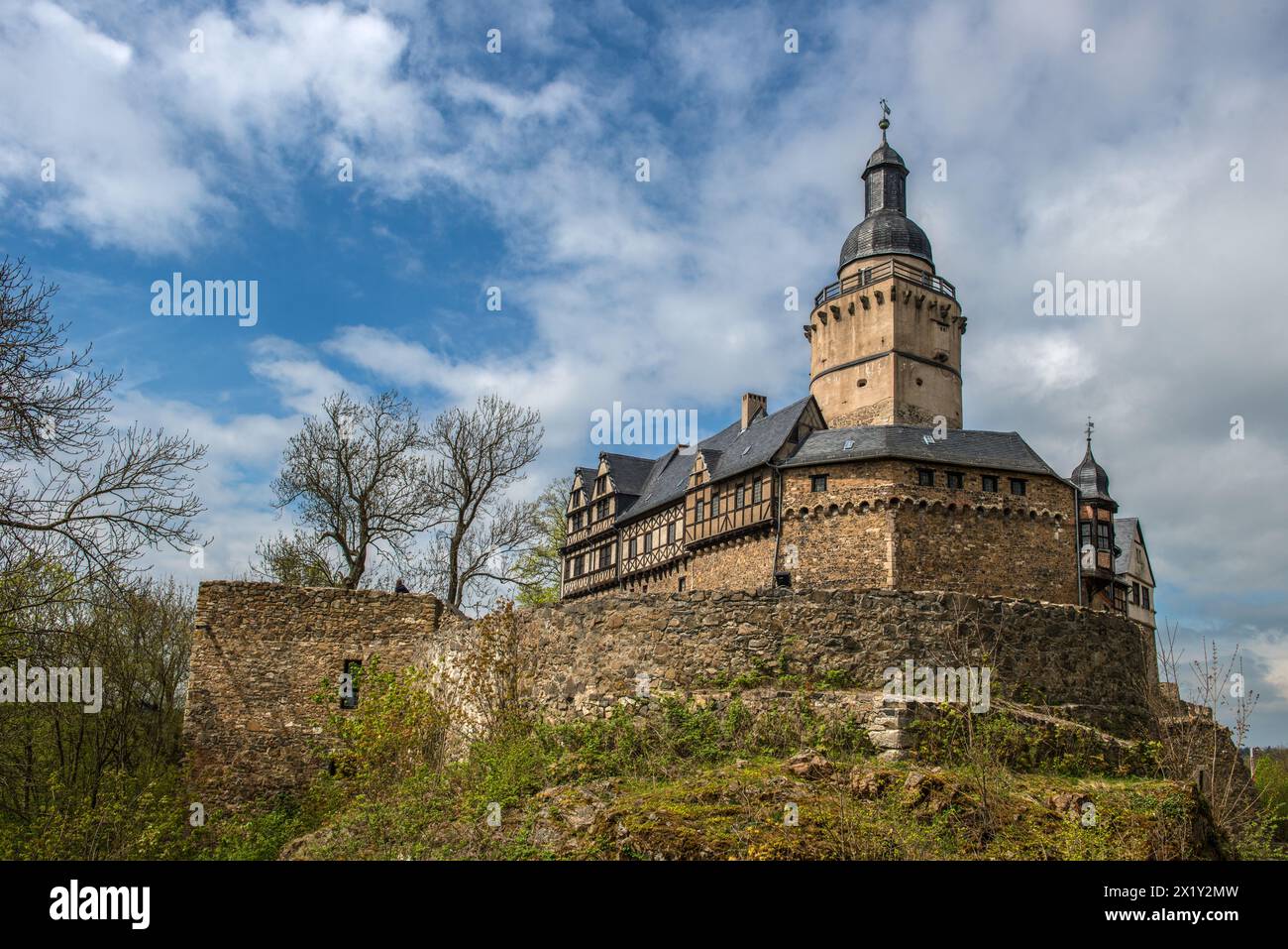 Falkenstein Castle in the Harz Mountains is a very popular tourist destination because of the falconry that takes place there, Saxony-Anhalt, Germany Stock Photo