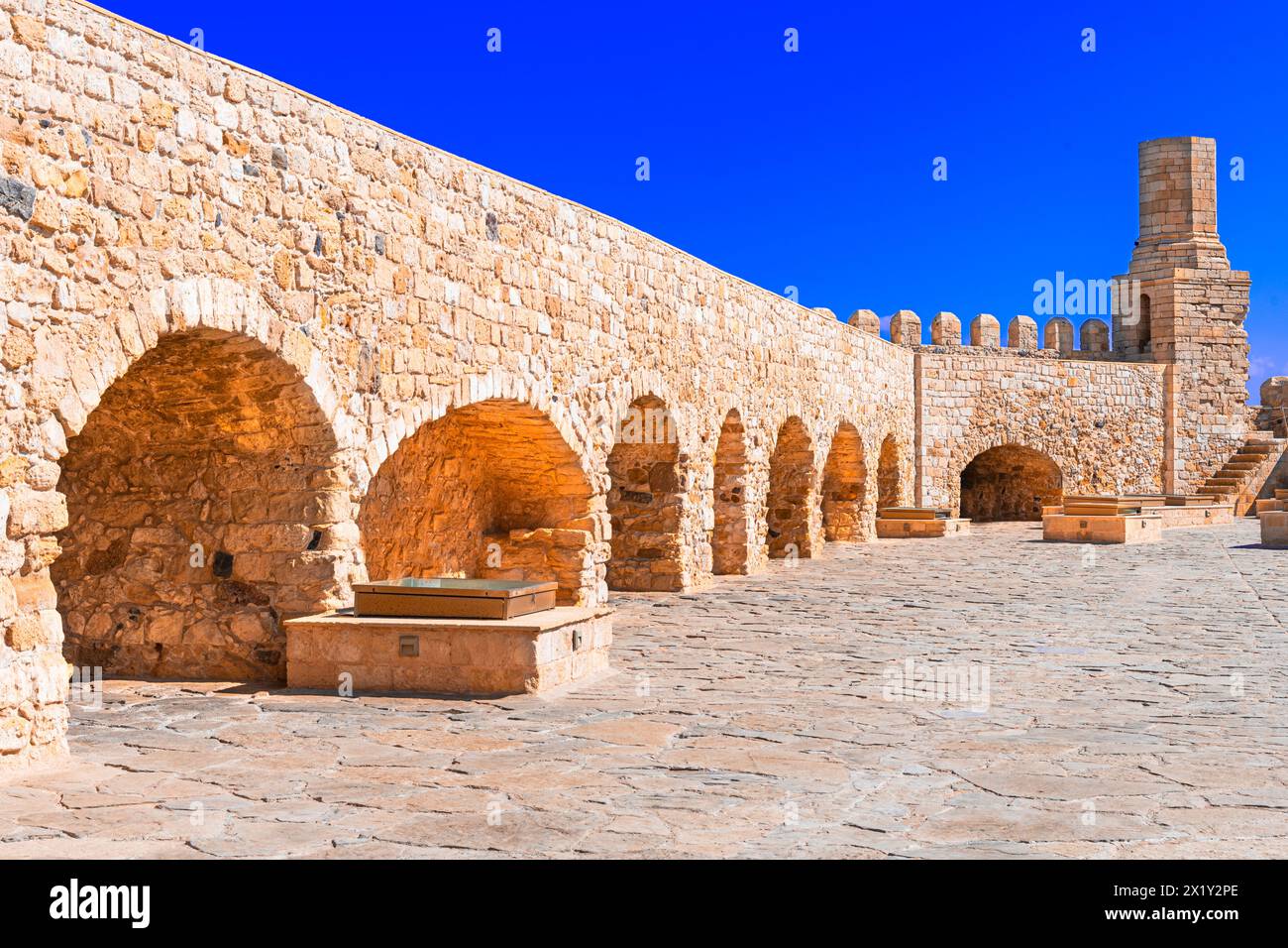 The Koules, Heraklion, Crete island, Greece: Fortified wall of The Koules or Castello a Mare, a fortress in the old port of Heraklion Stock Photo