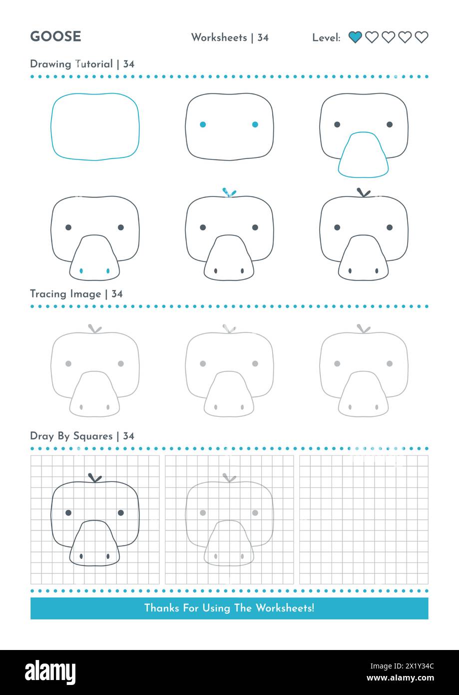 How to Draw Doodle Animal Goose, Cartoon Character Step by Step Drawing ...