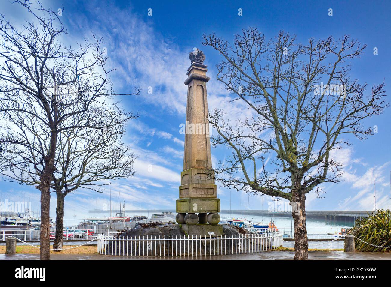Harbourside King George IV Obelisk at Dun Laoghaire, once called Kingstown, County Dublin, Ireland Stock Photo