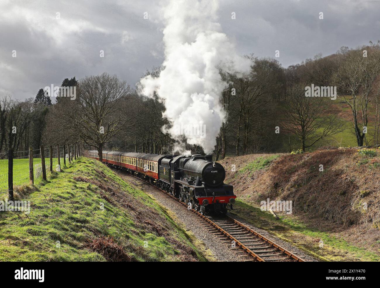 45690 head away from Newby Bridge on 22.3.24 Stock Photo