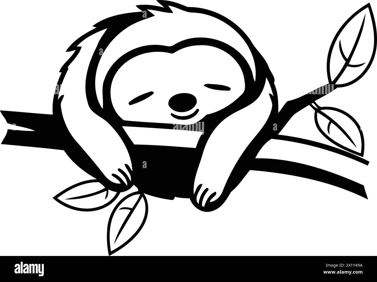 Cute cartoon sloth sleeping on a tree branch. Vector illustration Stock