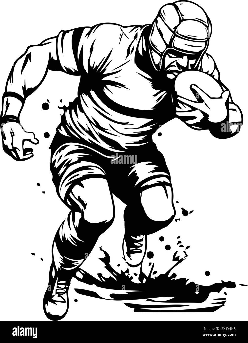 Rugby player with ball. vector illustration in vintage style. Stock Vector
