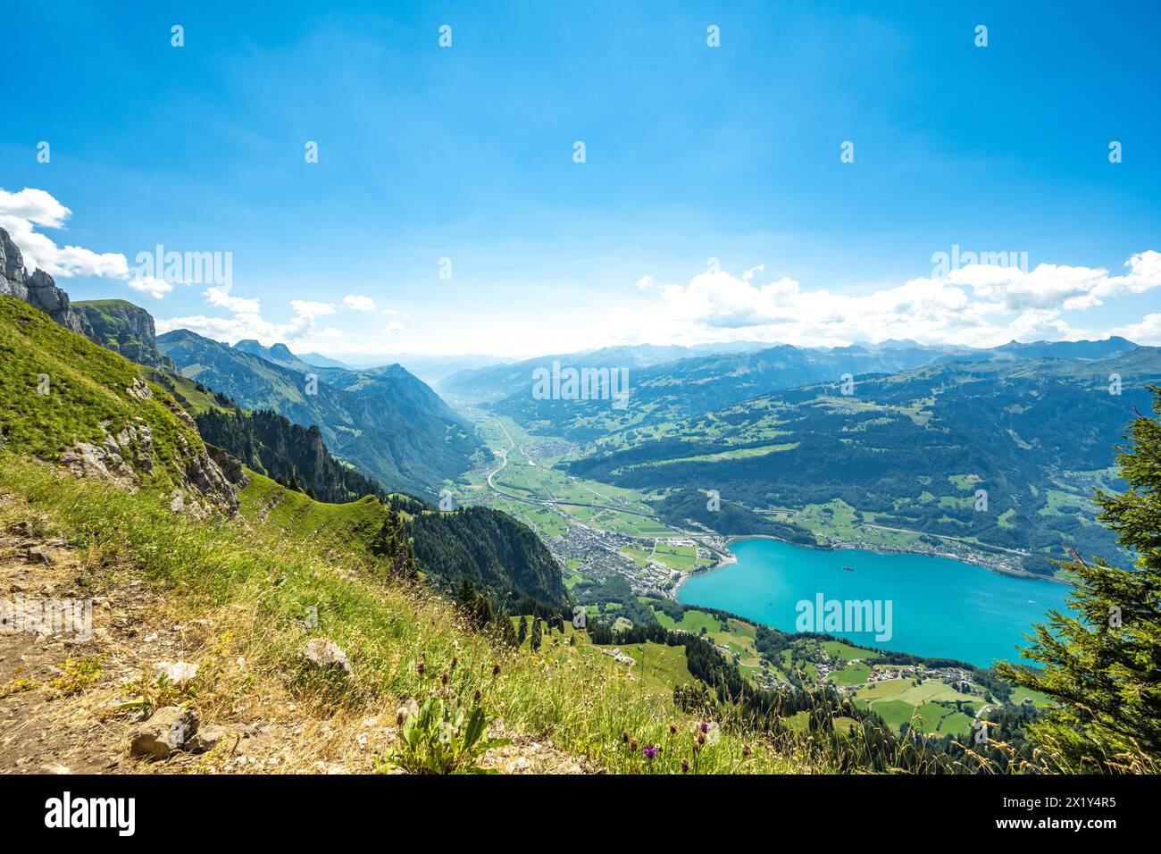 Walensee Background Description: View of Walensee with the swiss alps in the background ...