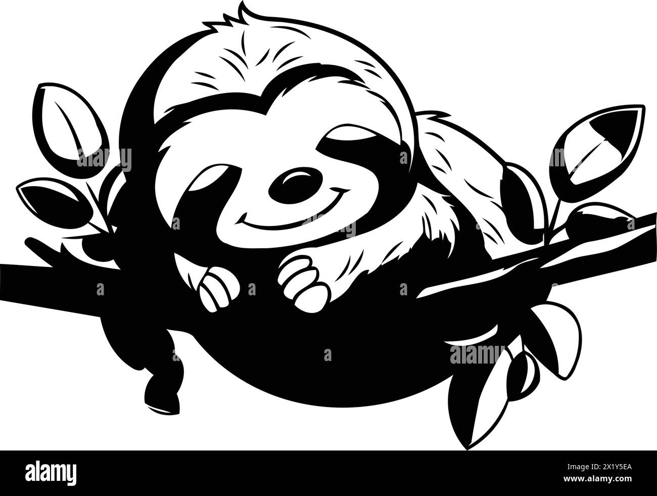 Cute cartoon sloth sleeping on a branch. Vector illustration Stock