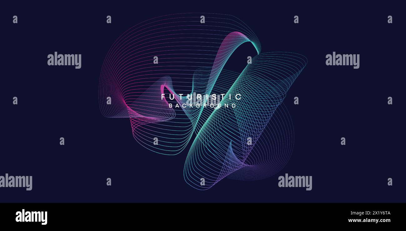 Abstract dark blue digital future technology geometric flowing line background. Purple-navy blue-green gradient smooth wave line web banner background Stock Vector