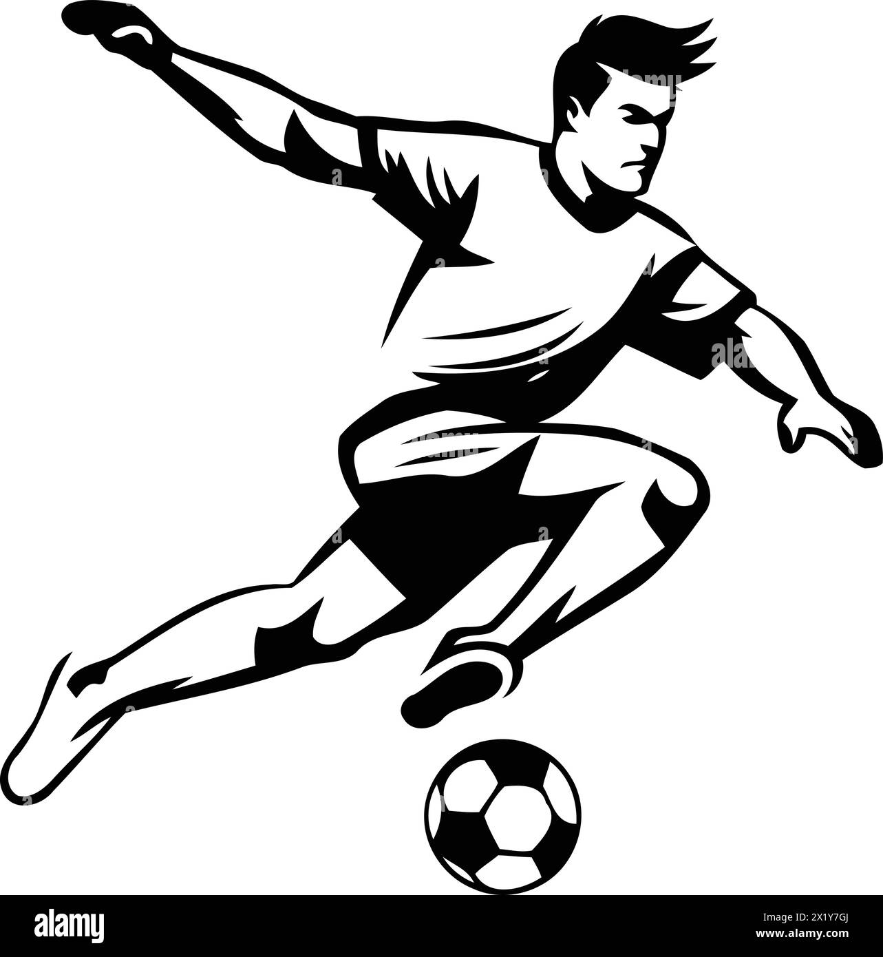 Soccer player kicking the ball. Vector illustration on isolated background. Stock Vector