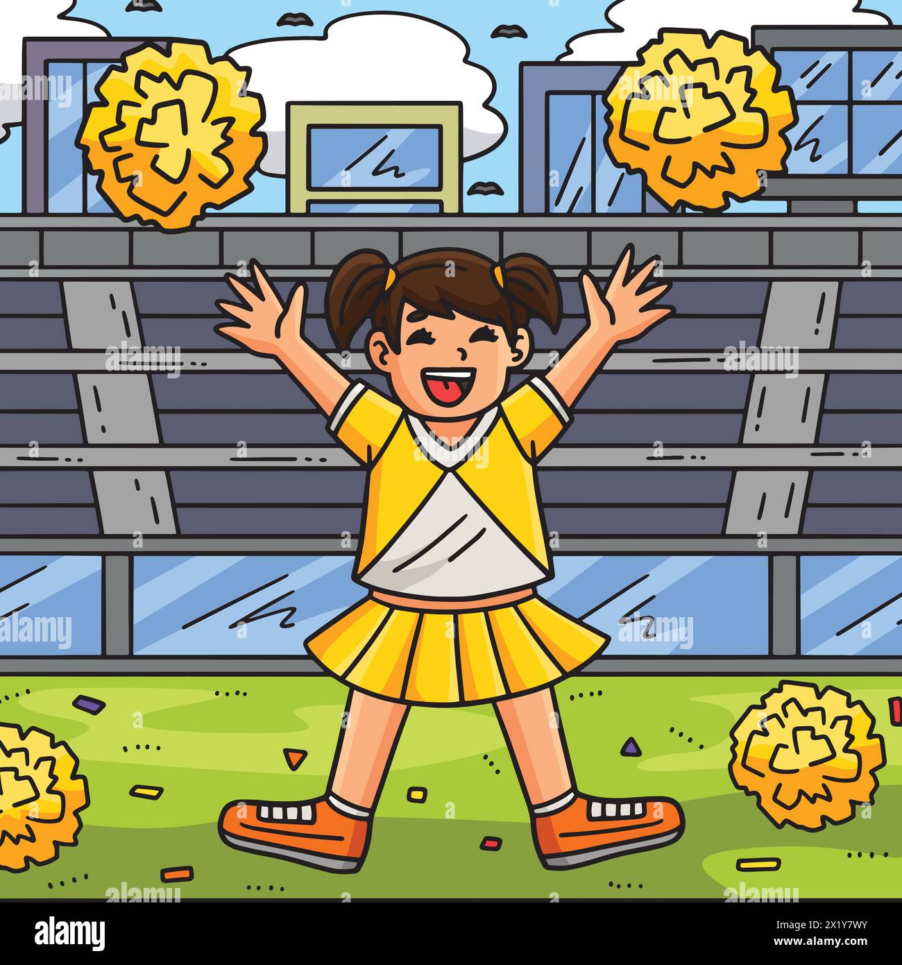 Cheerleading Girl Cheerleader Pompoms Colored Stock Vector Image & Art ...