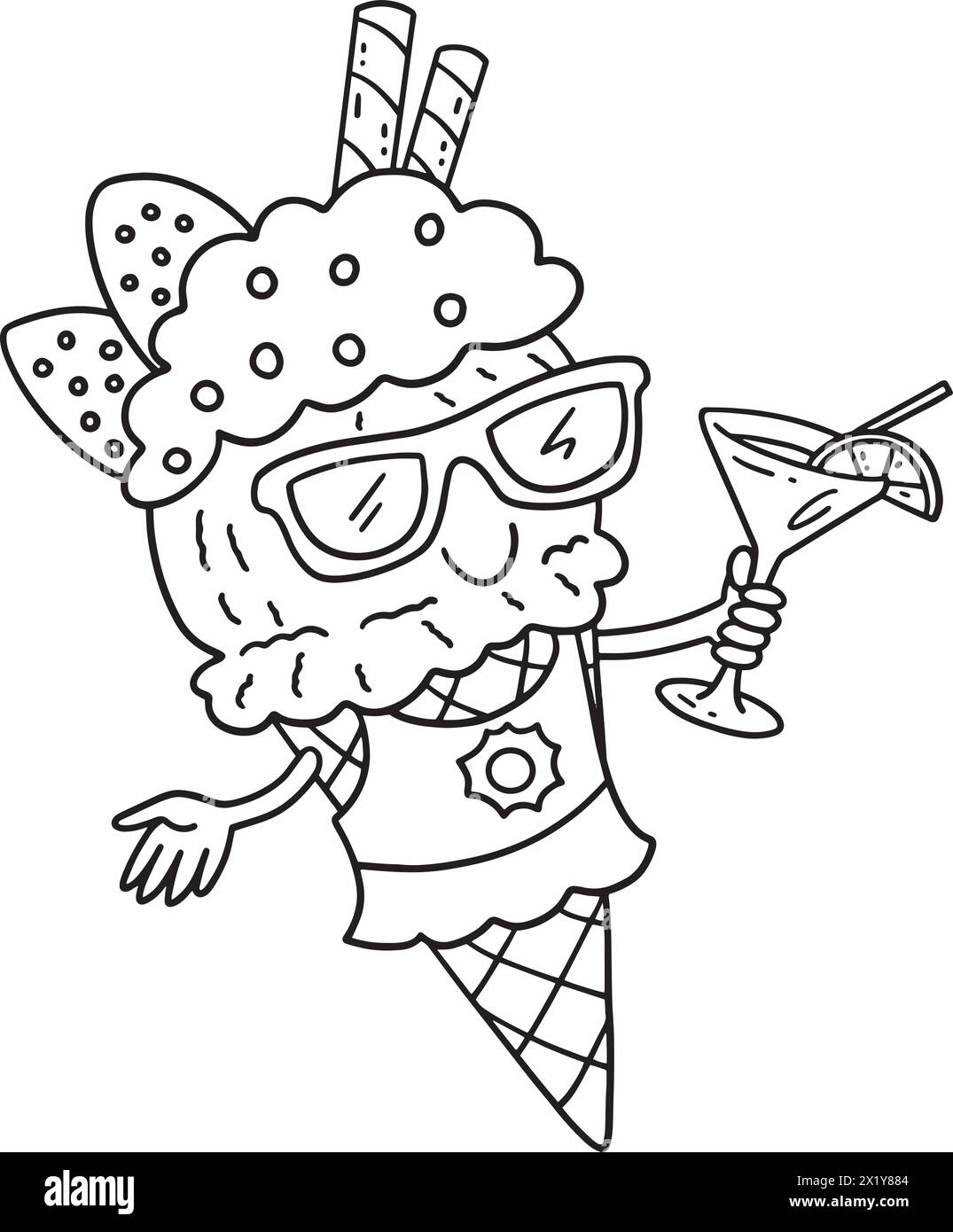 Ice Cream with Sunglasses Isolated Coloring Page  Stock Vector
