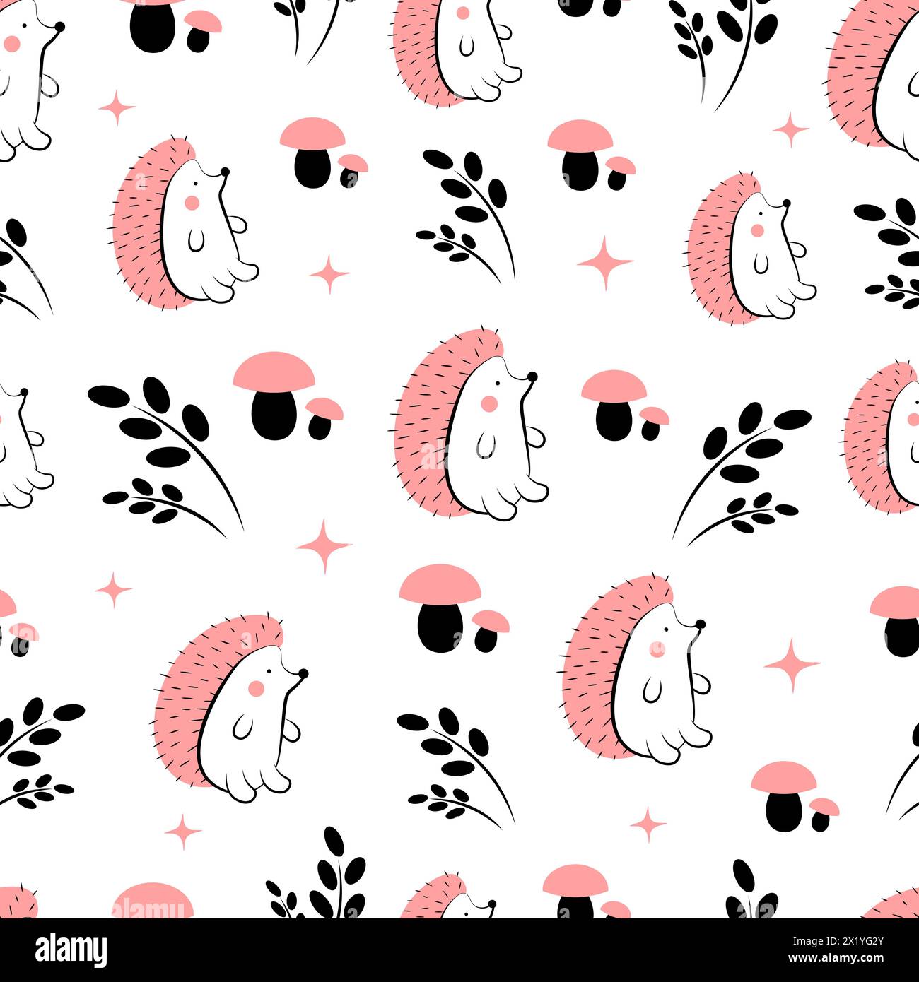 Seamless pattern with mushrooms and hedgehogs Stock Vector
