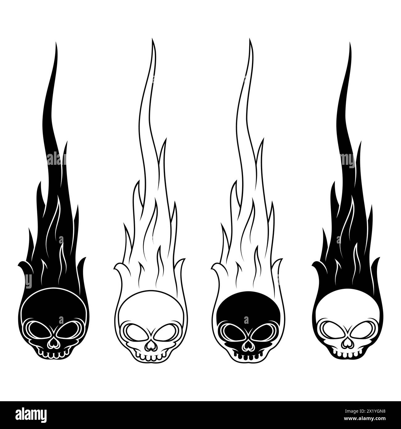 Skull vector design in cartoon style engulfed in fire Stock Vector