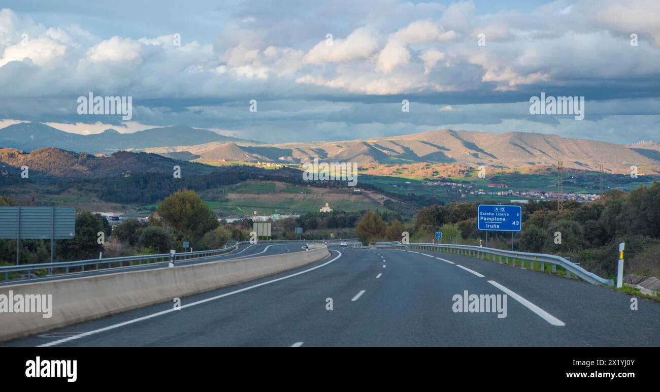 Shadow Toll Driving along A-12 highway. Also known as Autovia del Camino de ...