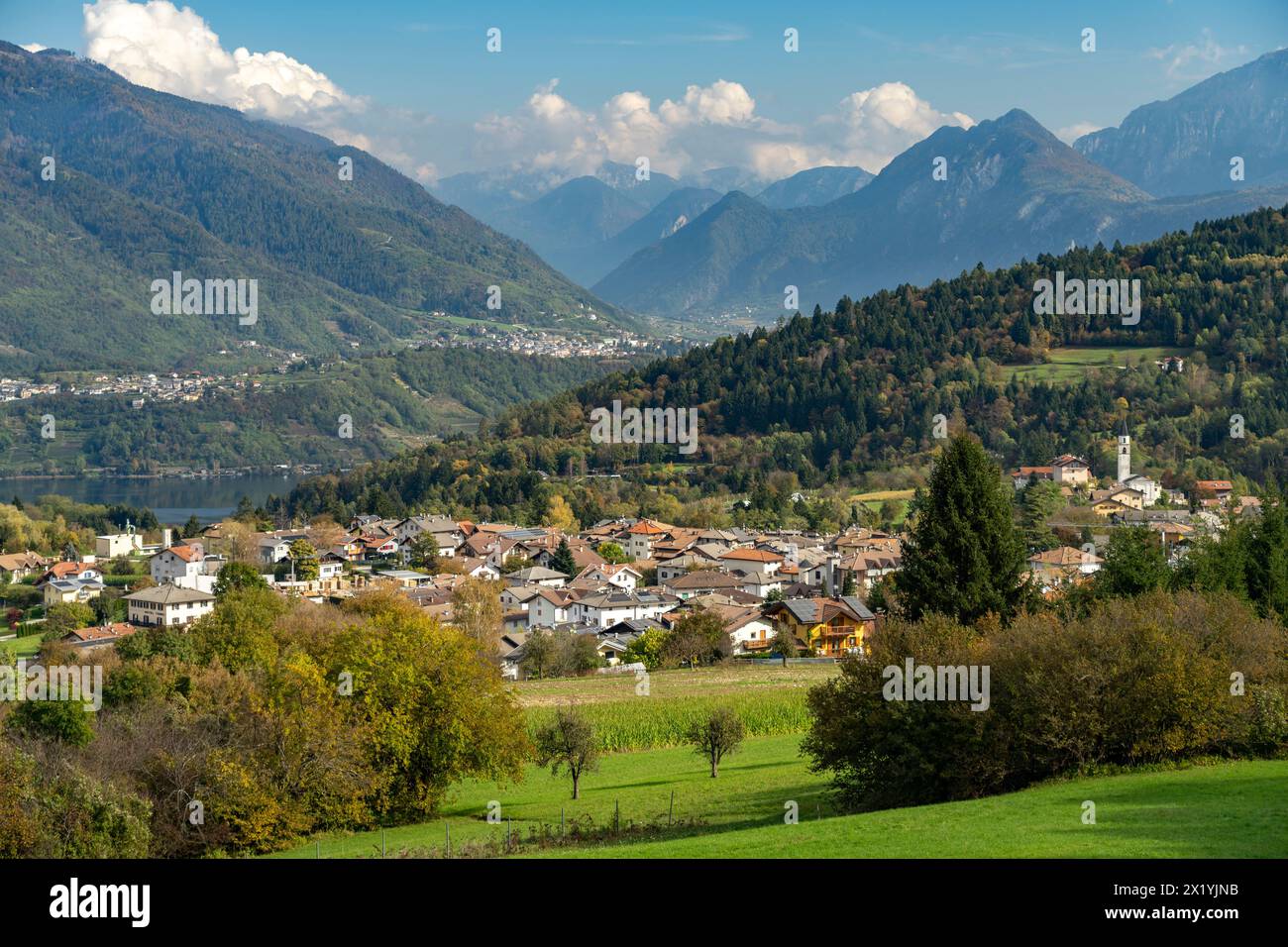 Vattaro, Lake Caldonazzo and the Valsugana landscape, Trentino, Italy, Europe Stock Photo