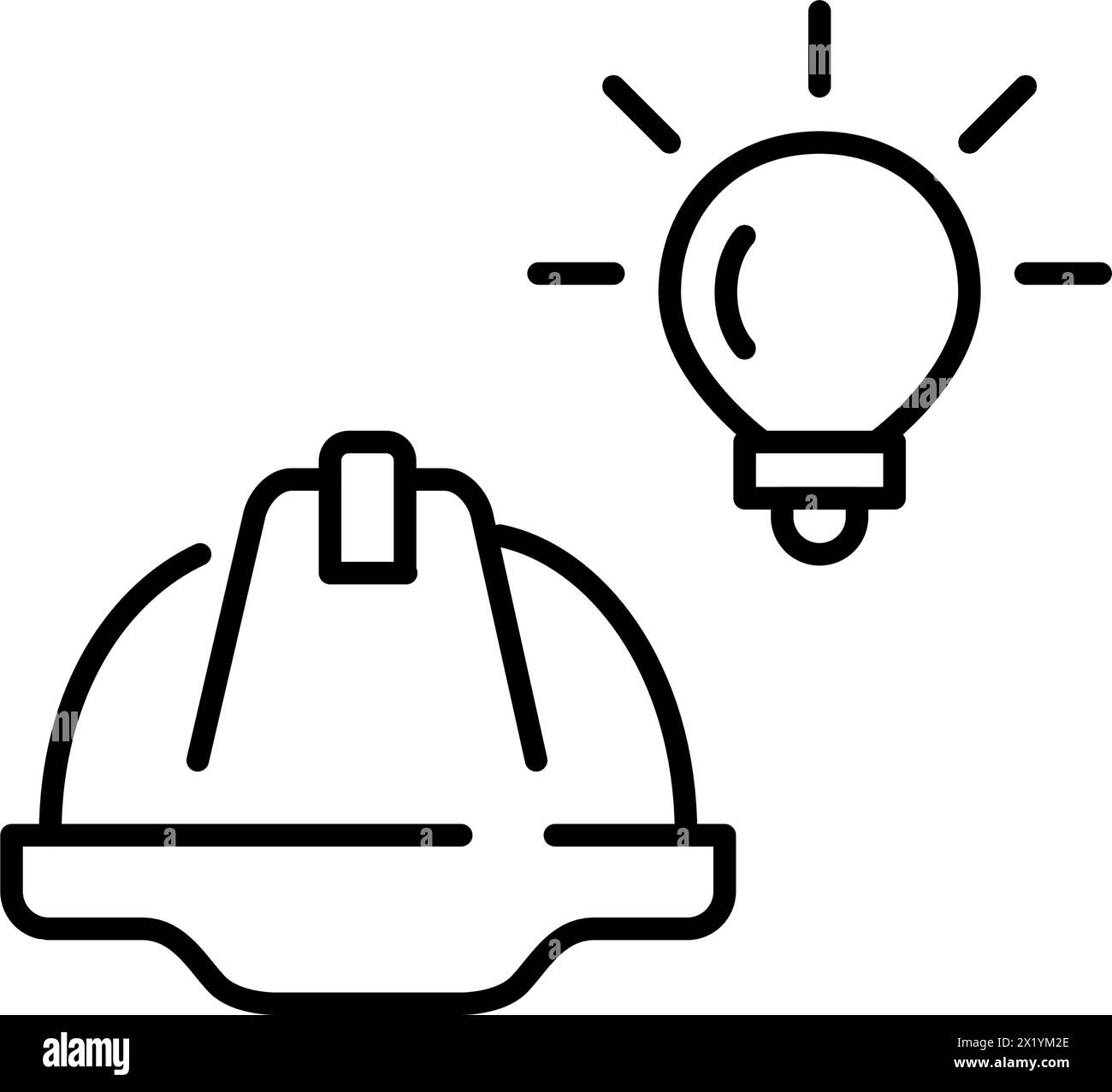 Hard hat and lightbulb. Innovative design, construction and engineering