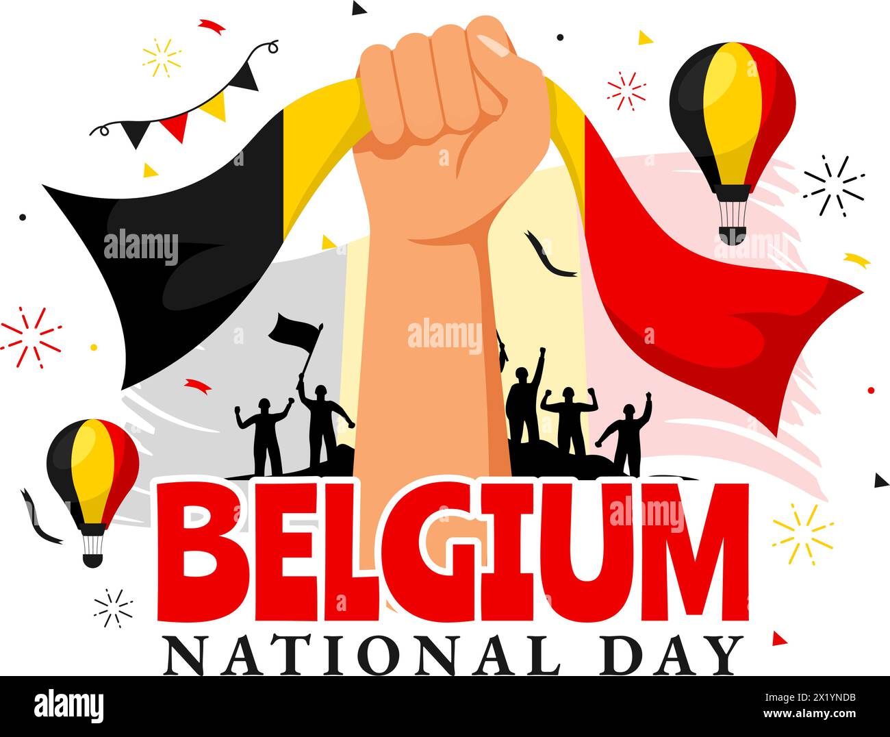 Happy Belgium Independence Day Vector Illustration on July 21 with Waving Flag and Ribbon in National Holiday Flat Cartoon Background Design Stock Vector