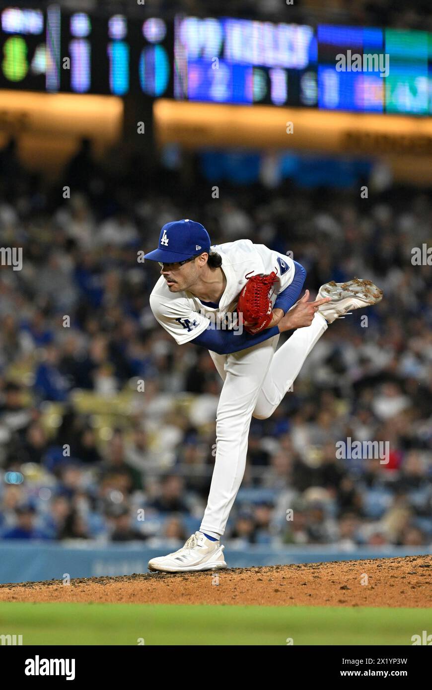 Los Angeles, California, USA. 16th Apr, 2024. Los Angeles Dodger pitcher JOE KELLY pitching