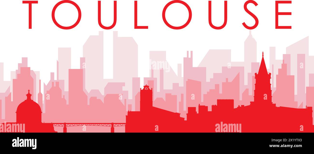 Red panoramic city skyline poster of TOULOUSE, FRANCE Stock Vector