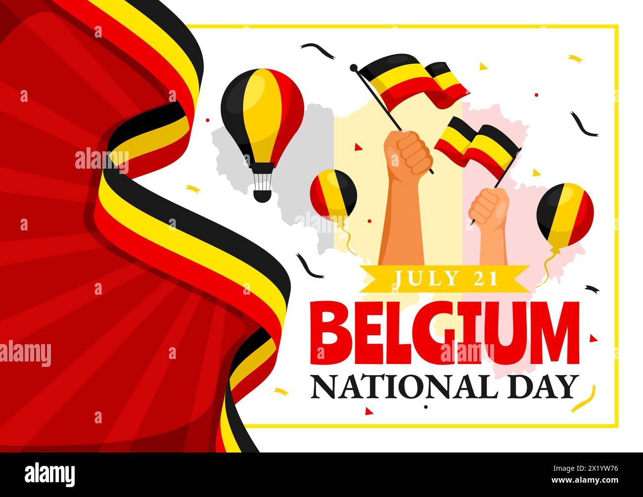 Happy Belgium Independence Day Vector Illustration on July 21 with Waving Flag and Ribbon in National Holiday Flat Cartoon Background Design Stock Vector