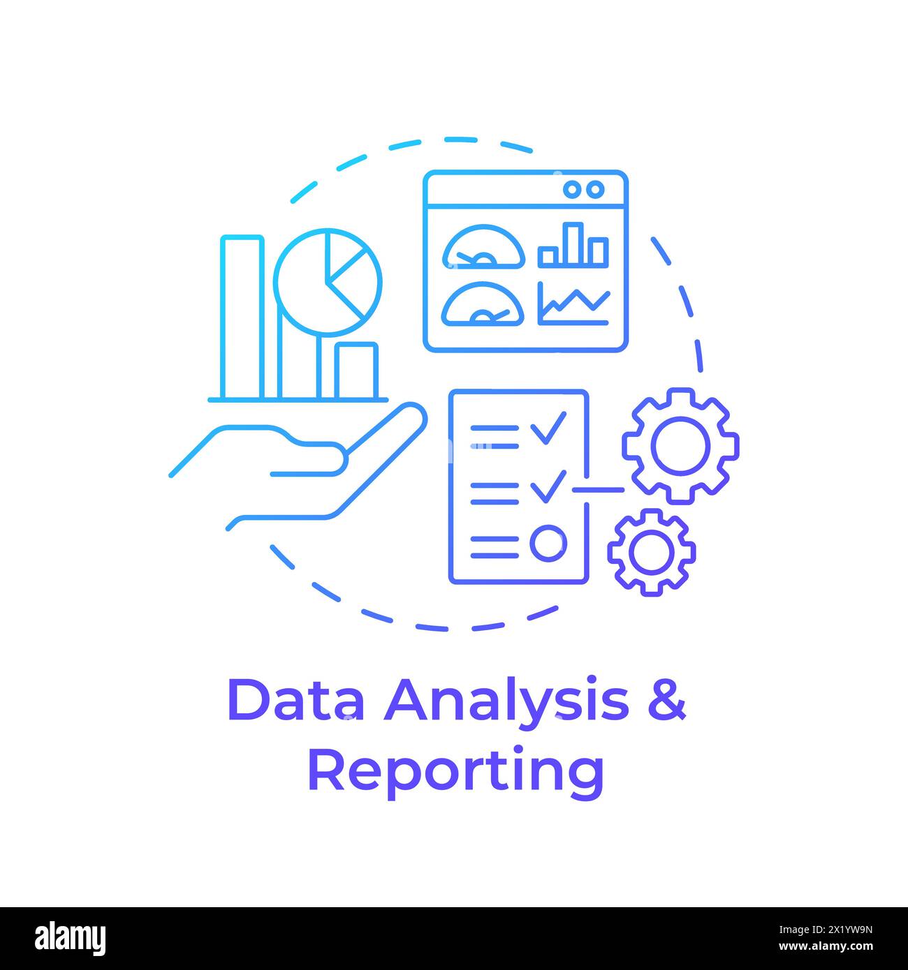 Data analysis and reporting blue gradient concept icon. Industry ...