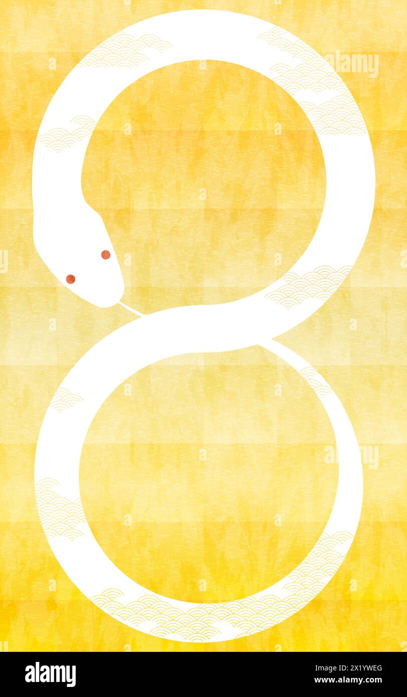 New Year's card material for the year of the Snake 2025, Ouroboros biting his own tail and making a circle, and golden Japanese background, Vector Ill Stock Vector