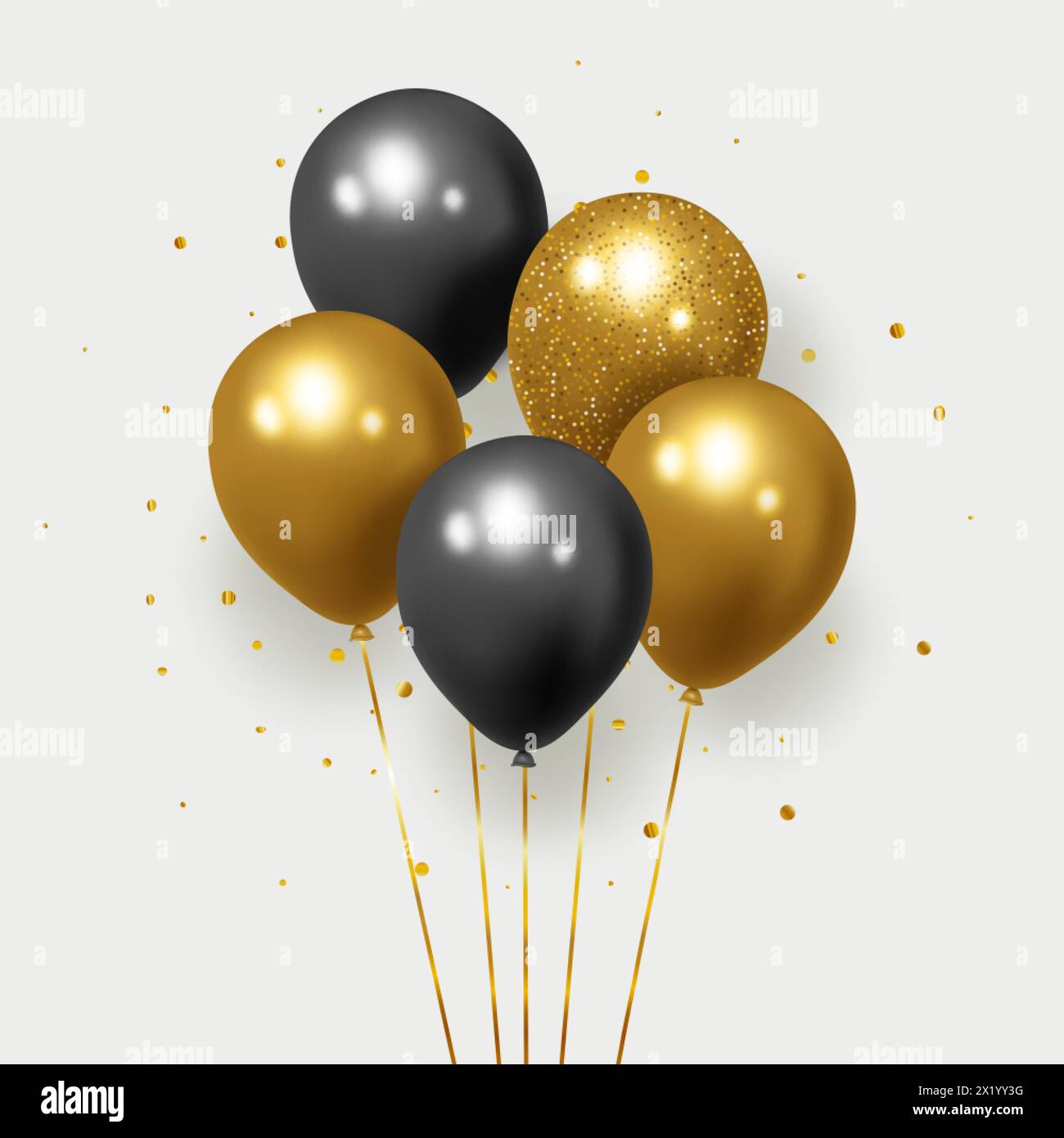 Festive realistic balloons. Celebration design with Black and Gold ...