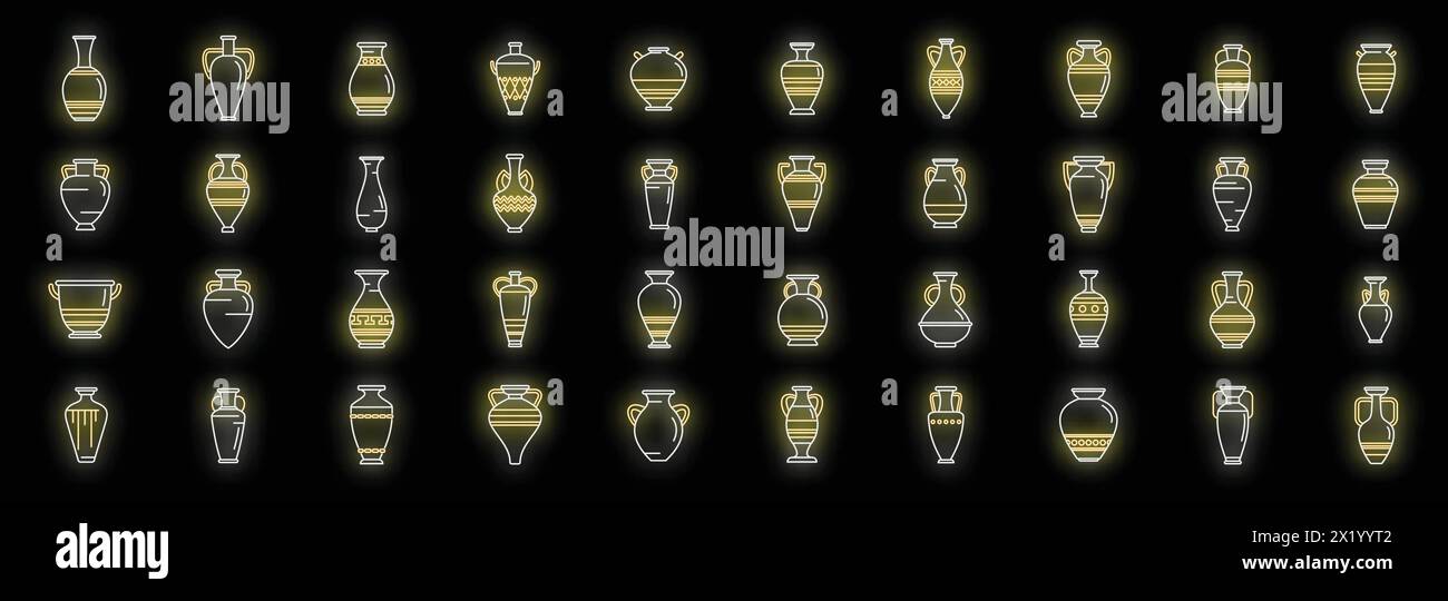 Amphora icons set outline vector. Vase pottery. Greek jar neon color on ...