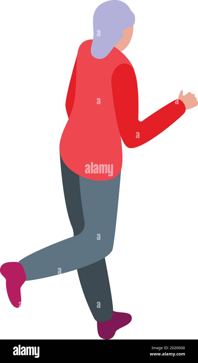 Senior woman jogging icon isometric vector. Active run. Outdoor exercise Stock Vector