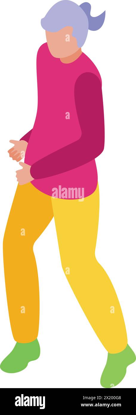 Workout female run icon isometric vector. Fit pensioner outdoor. Recreation exercise Stock Vector