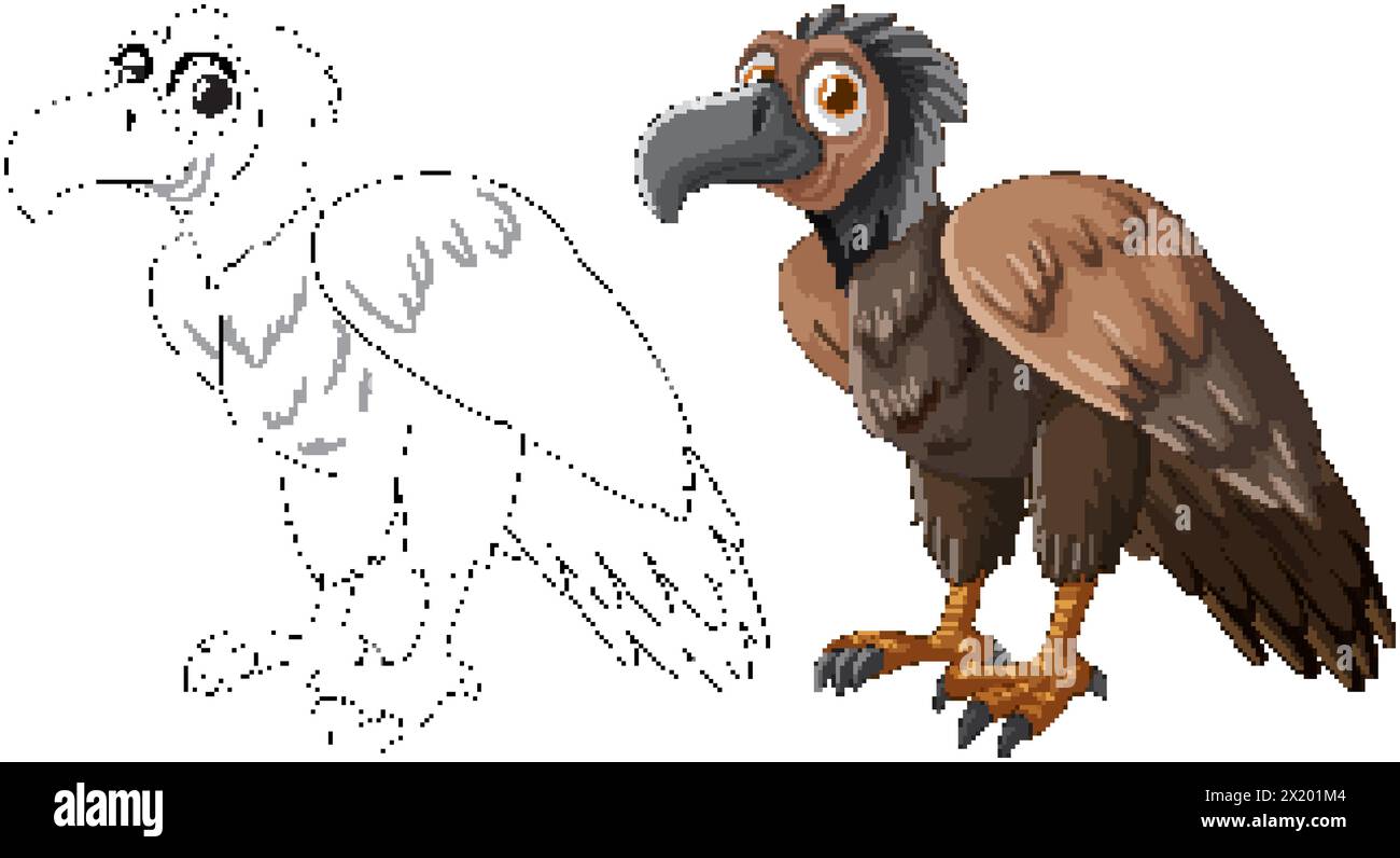 Vector illustration of a vulture, colored and outlined. Stock Vector