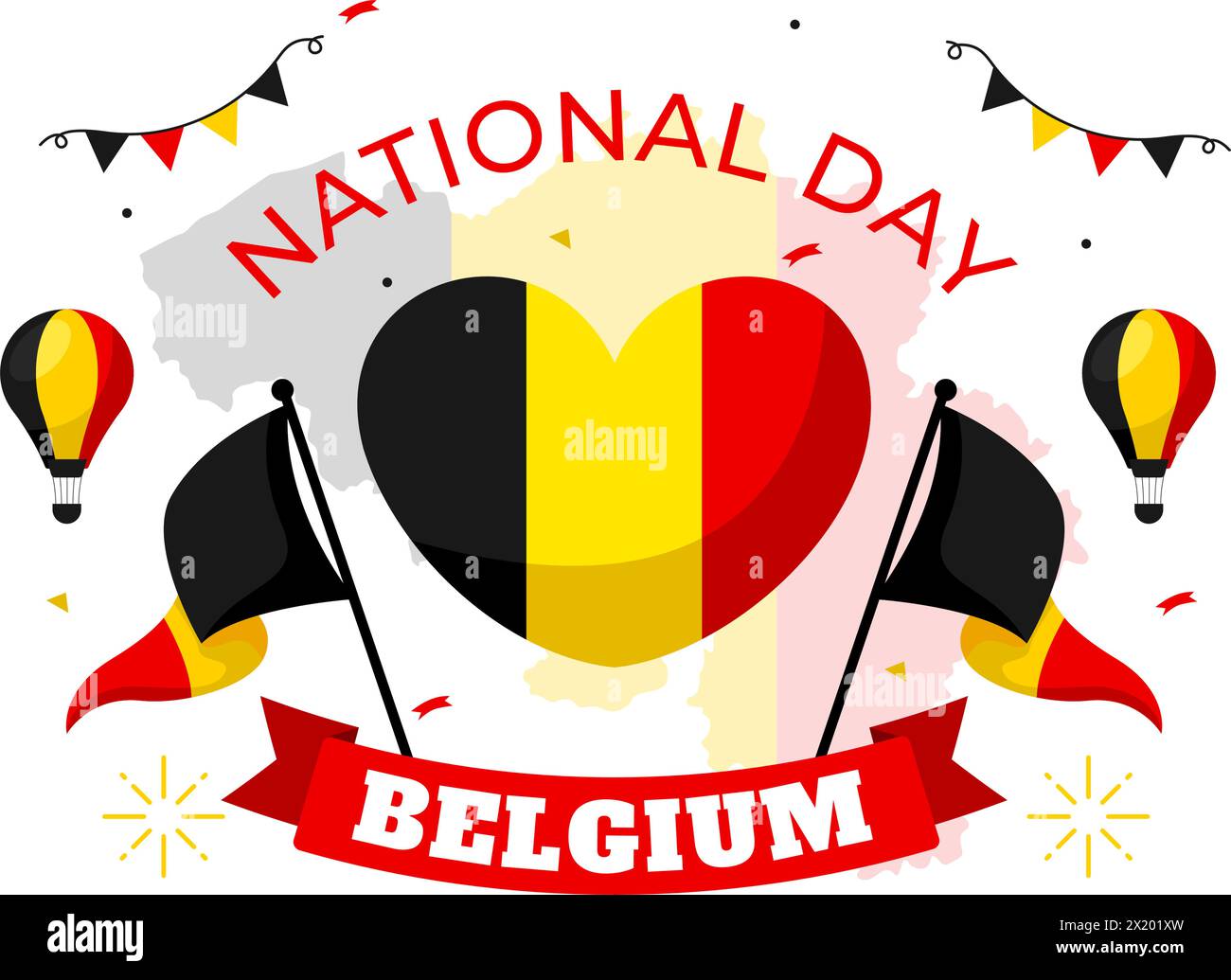 Happy Belgium Independence Day Vector Illustration on July 21 with Waving Flag and Ribbon in National Holiday Flat Cartoon Background Design Stock Vector