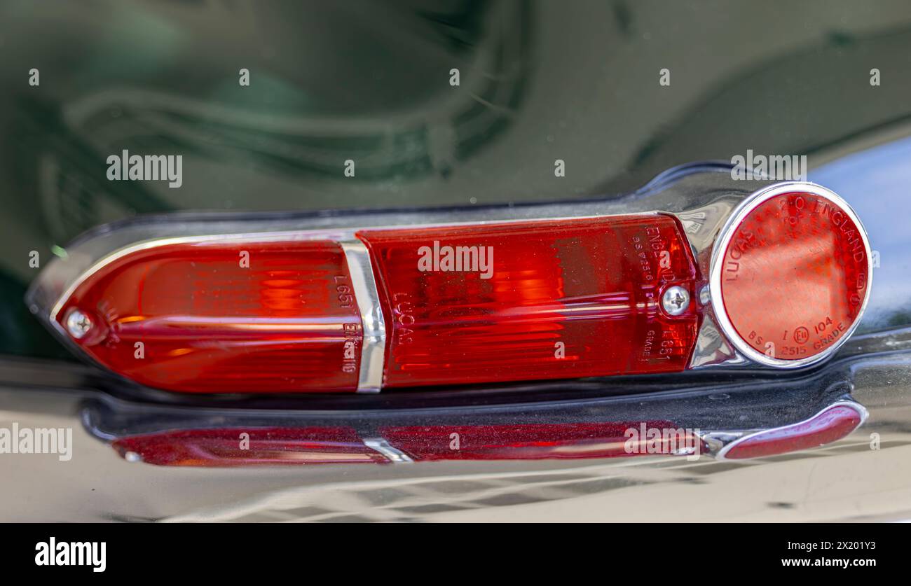 detail image of a Jaguar E type 4.2 rear lucas red tail light Stock Photo