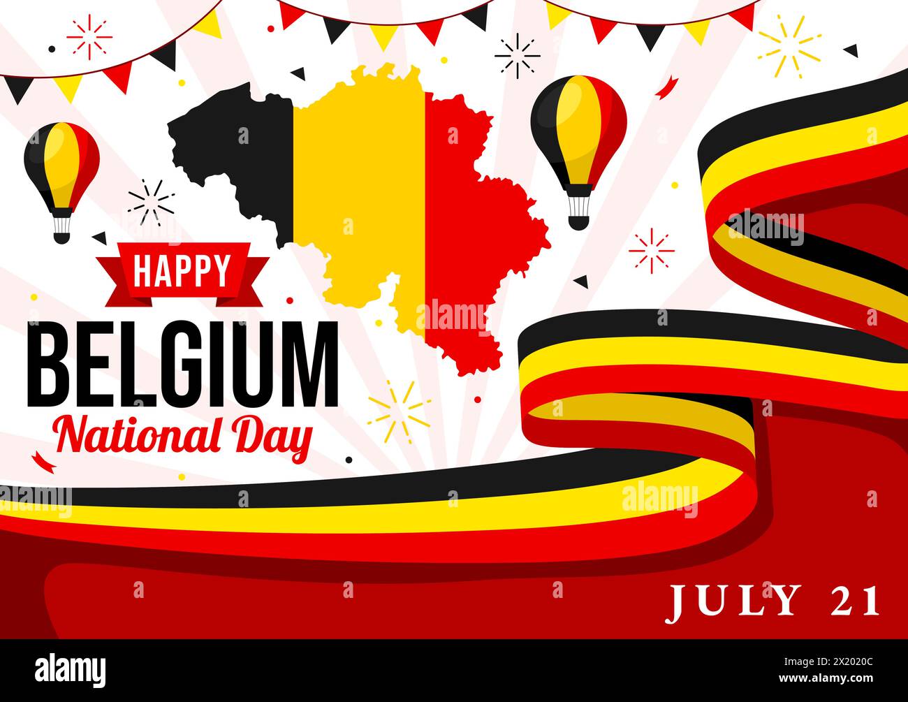 Happy Belgium Independence Day Vector Illustration on July 21 with Waving Flag and Ribbon in National Holiday Flat Cartoon Background Design Stock Vector
