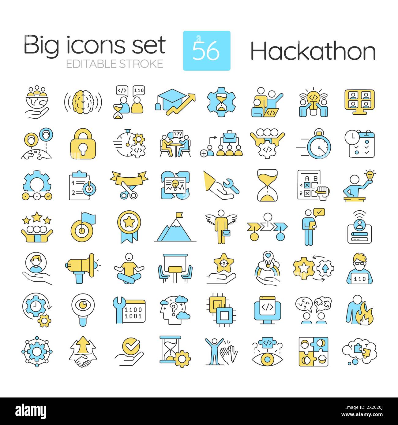 Hackathon RGB color icons set Stock Vector