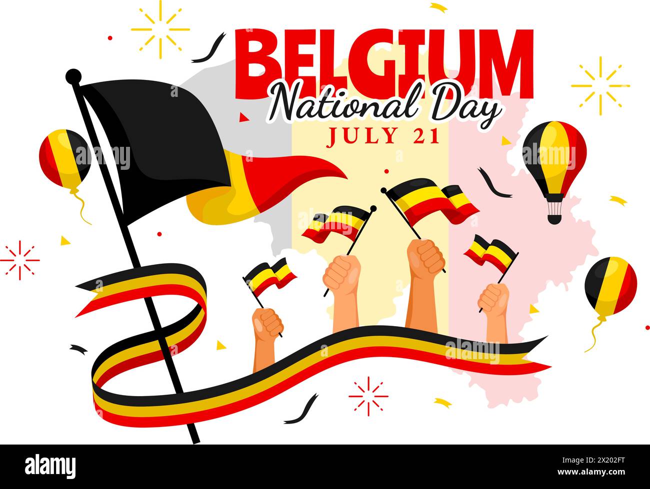 Happy Belgium Independence Day Vector Illustration on July 21 with Waving Flag and Ribbon in National Holiday Flat Cartoon Background Design Stock Vector