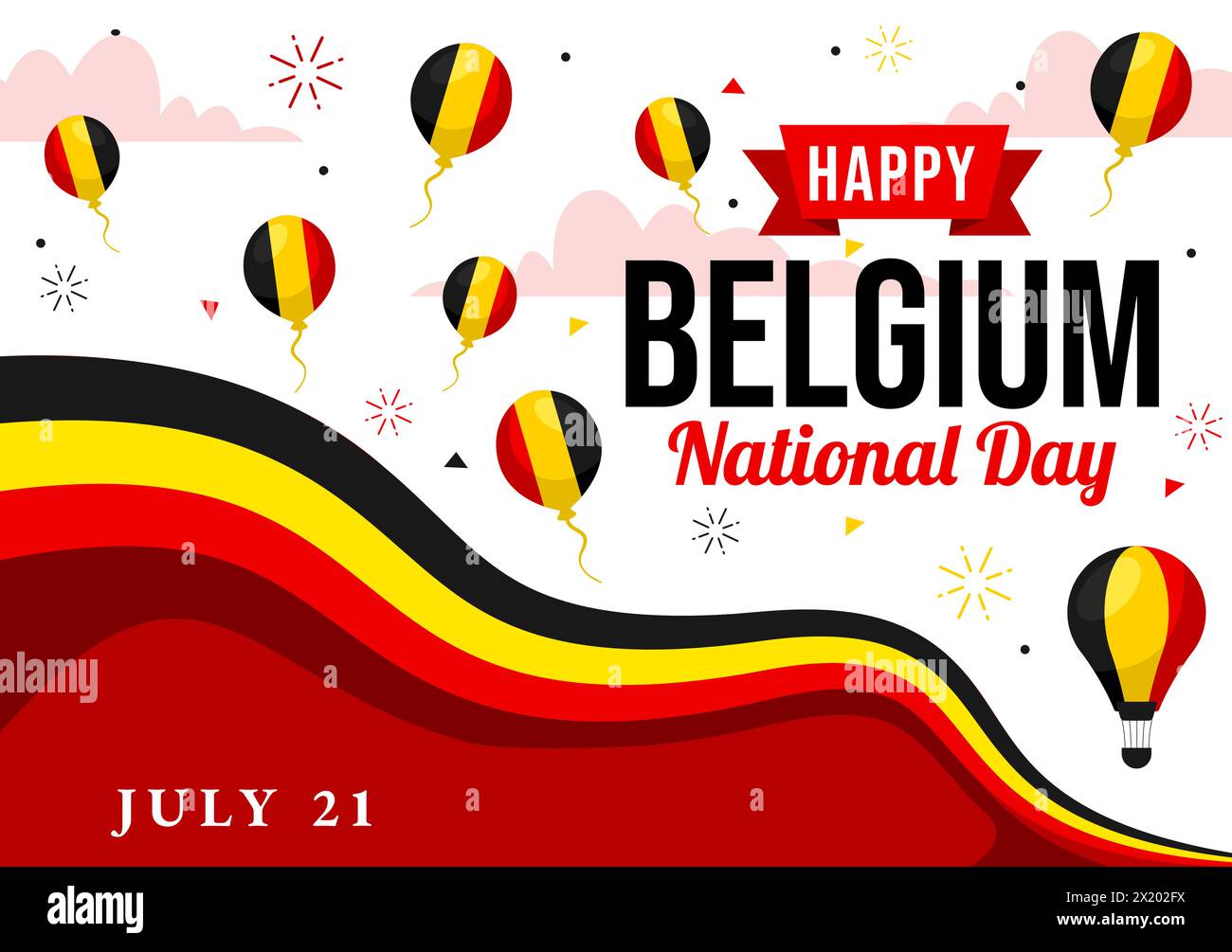 Happy Belgium Independence Day Vector Illustration on July 21 with Waving Flag and Ribbon in National Holiday Flat Cartoon Background Design Stock Vector