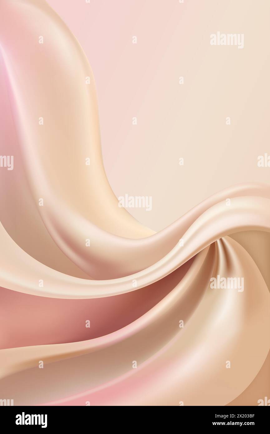A soft pink and beige curly satin fabric background with copy space Stock Vector