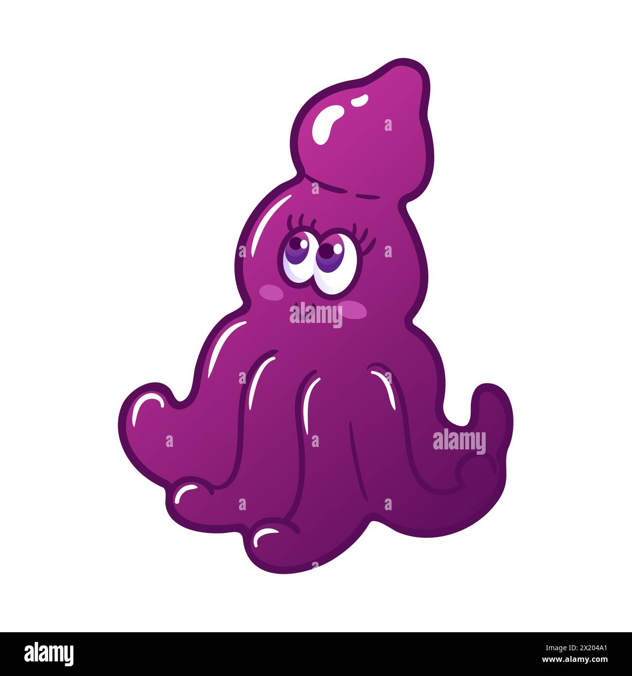 Cartoon purple octopus. Cute monster. An alien similar to a cuttlefish or squid. Neon colors, Y2k. Space flights, the future. Halloween stickers, desi Stock Vector