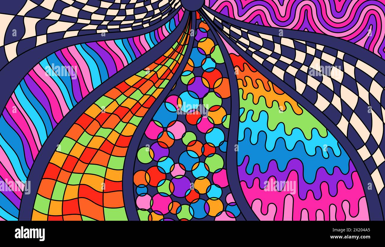 Zentangle coloring page for adult. Psychedelic groovy color background. Stock Vector