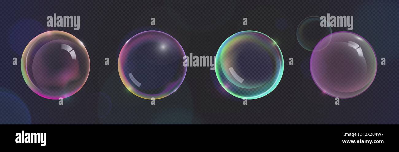 Soap bubbles set isolated on transparent background. Vector realistic ...
