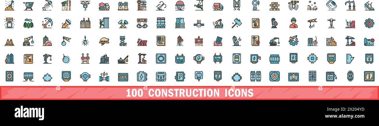 100 construction icons set. Color line set of construction vector icons ...