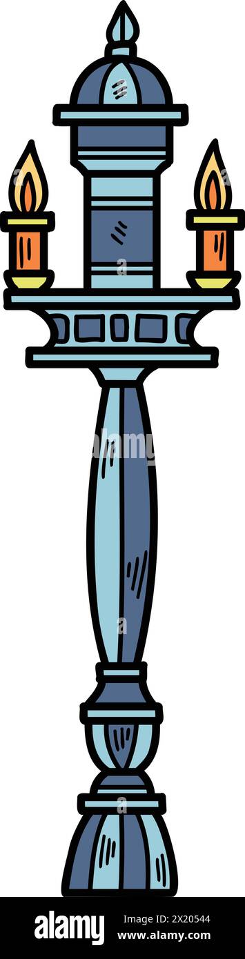 A tall black pole with three candles on top Stock Vector