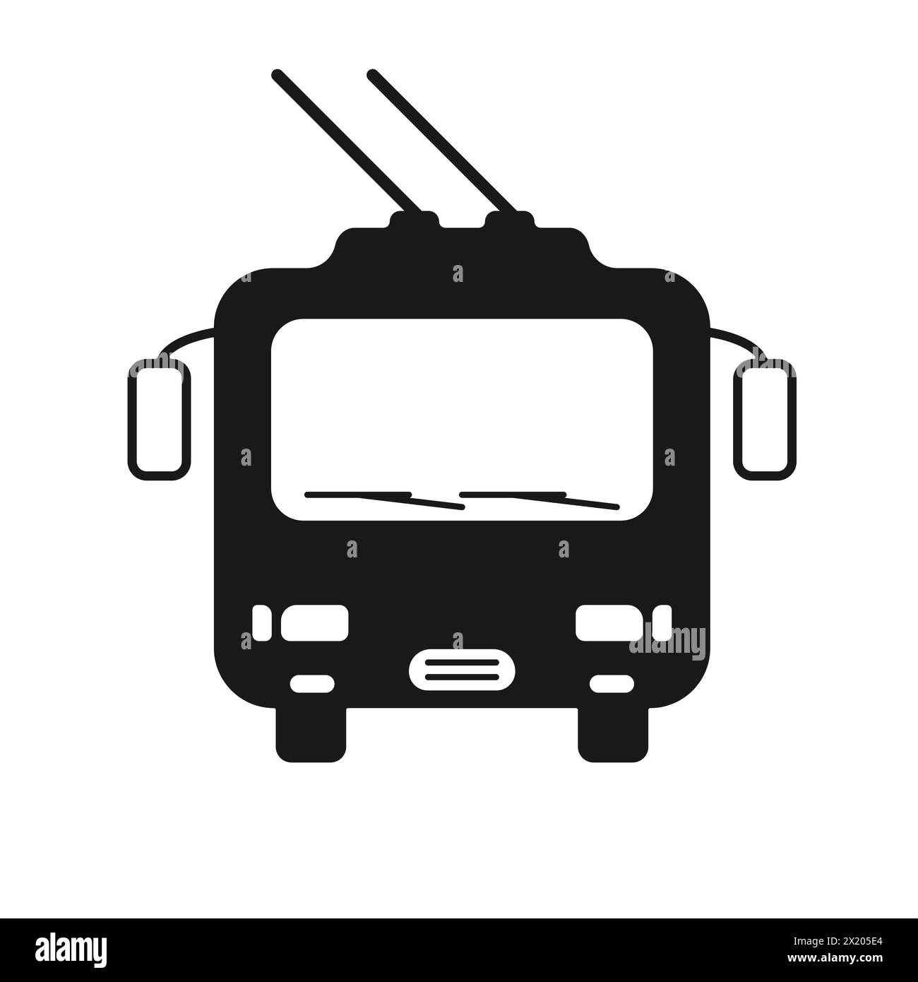 Cable city bus. Silhouette of a trolleybus from the front vector icon. Public transport for passengers vector. City transport trolleybus black icon. Stock Vector