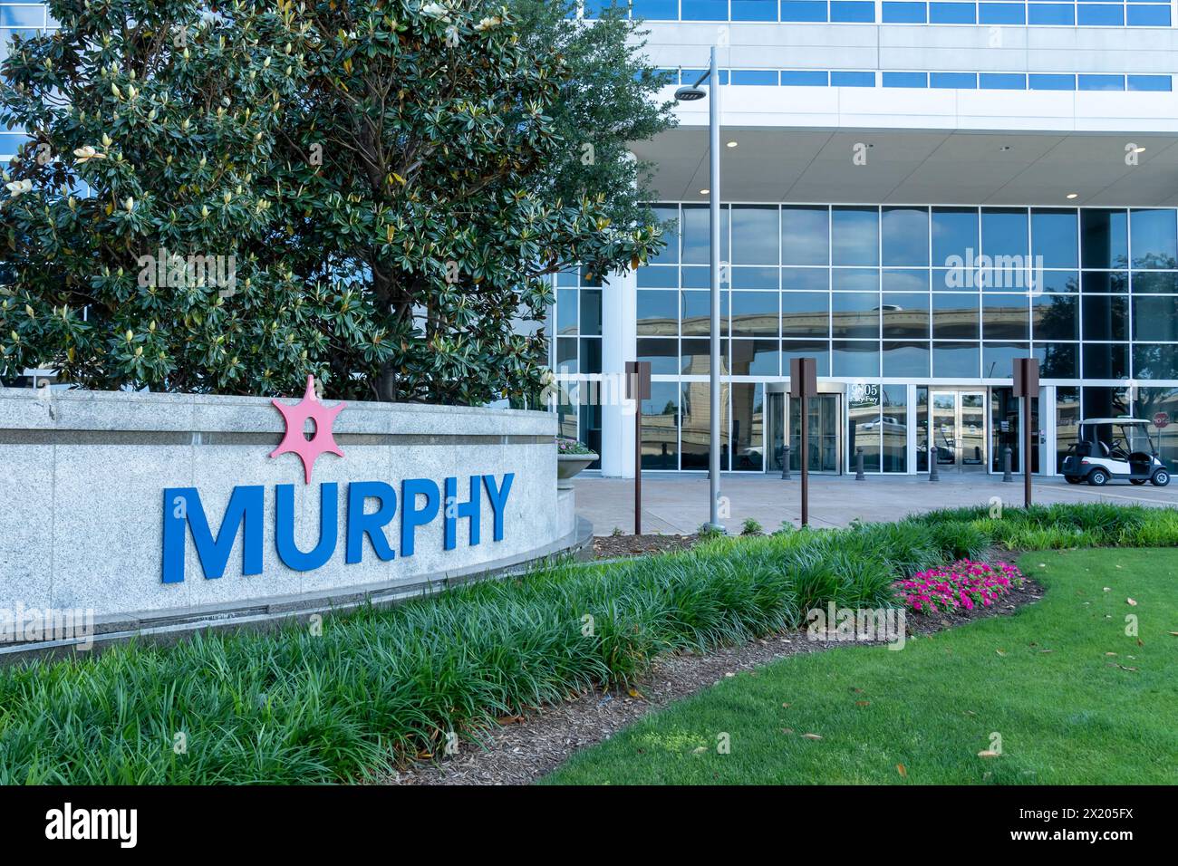 Murphy ground sign at Murphy Oil Corporation headquarters in Houston, Texas, Stock Photo